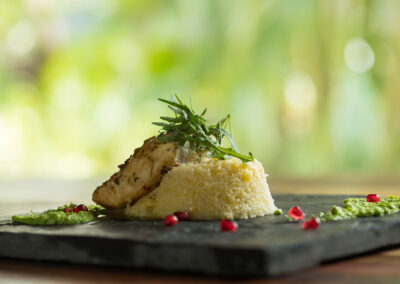 Pan-fried Butter Fish, Cous Cous and Pea Puree © James Gifford